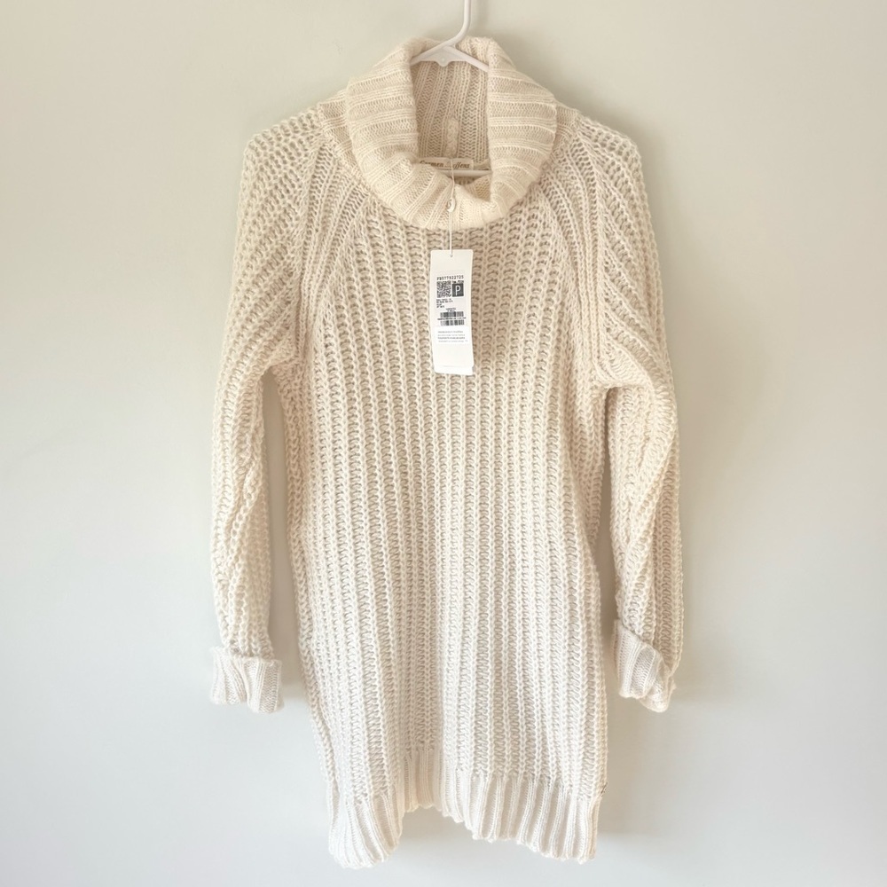 Carmen Steffens Maison White Cream Chunky Knit Sweater Dress Turtle Neck NWT